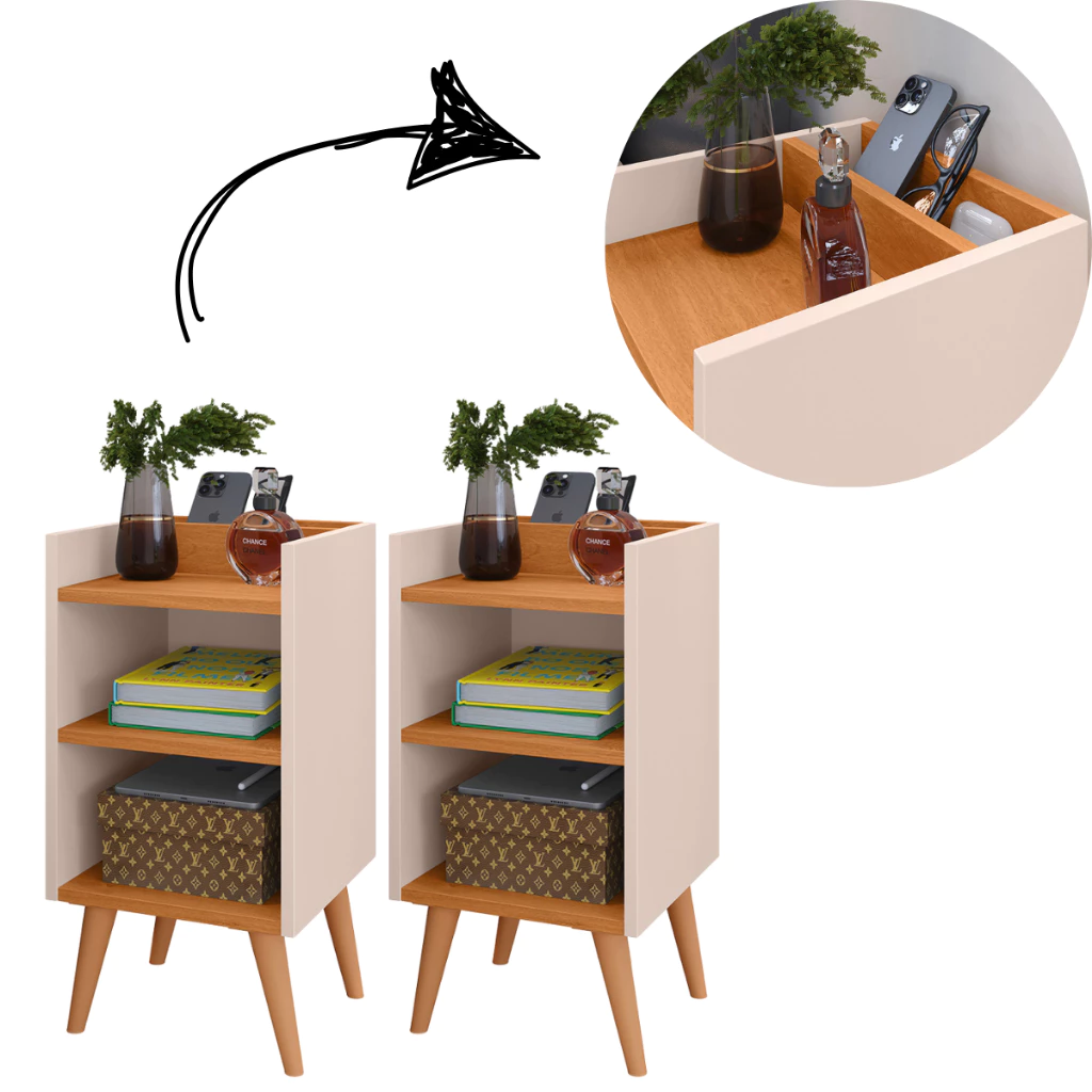 Kit 2 Criados Mudos Retrô Tendência 2026