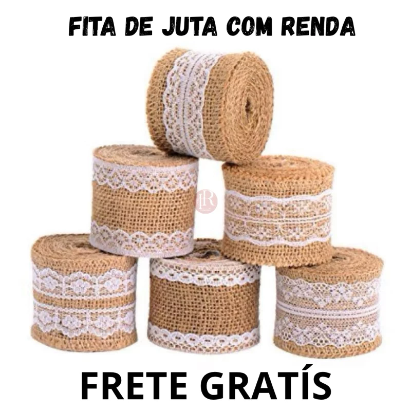 Fita de juta decorativa com renda para laços c/ 10m decoração, Artesanato, casamento