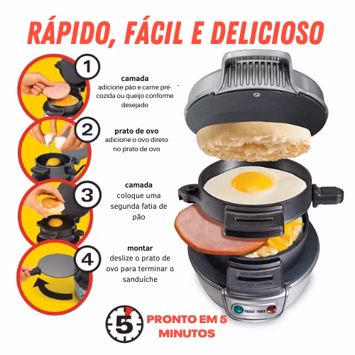 Sanduicheira e Hamburguer Hamilton Beach Breakfast Sandwich Maker Seu Lanche em 5 minutos 110V