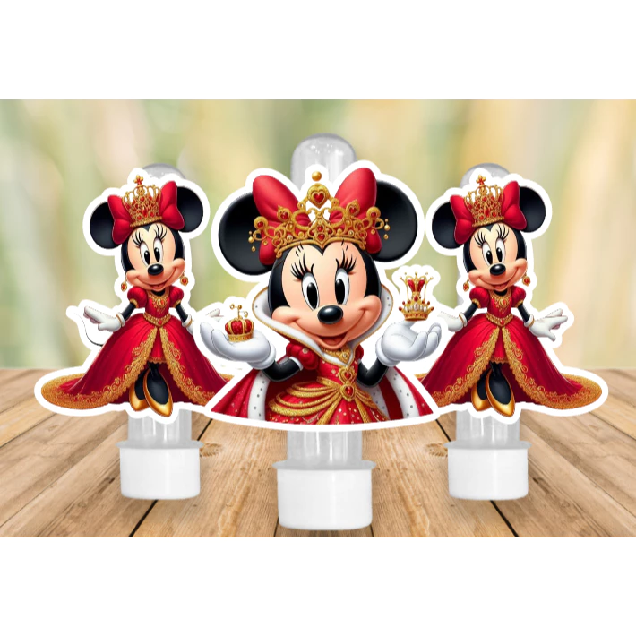 Apliques para Tubete Doces Bolo - Minnie Vermelha Realeza - Lembrancinhas Divertidas para Sua Festas