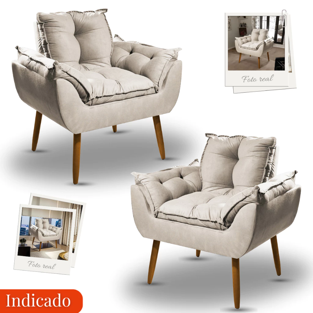 Puff Opala - Kit 2 Poltrona - Poltrona Decorativa - Poltrona com Puff Amamentação