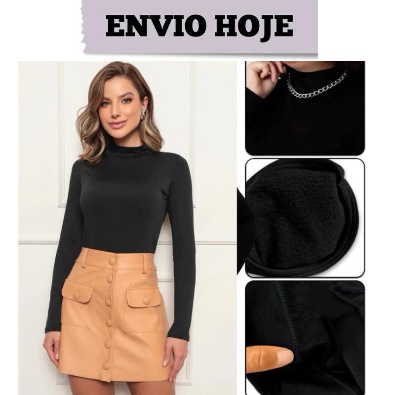 Blusa Térmica Feminina Flanelada Preta