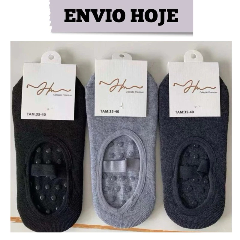 Meia Pilates Lisa Antiderrapante Preta Unissex 35/40 | Conforto p/ Yoga, Academia e Hidroginástica"