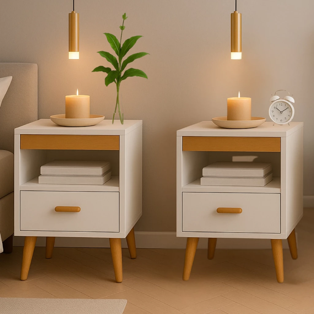 Kit 2 Mesa De Cabeceira Para Quarto Retrô Com Gaveta E Com Pés Criado Mudo Mesinha de Canto de Cama
