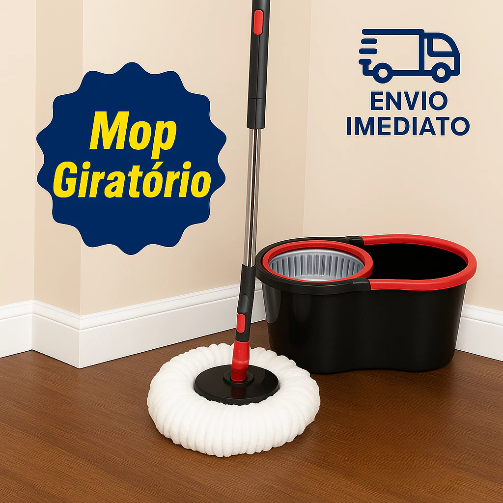 Mop Esfregão Giratório 8 Litros Plástico 360° com Refil Balde