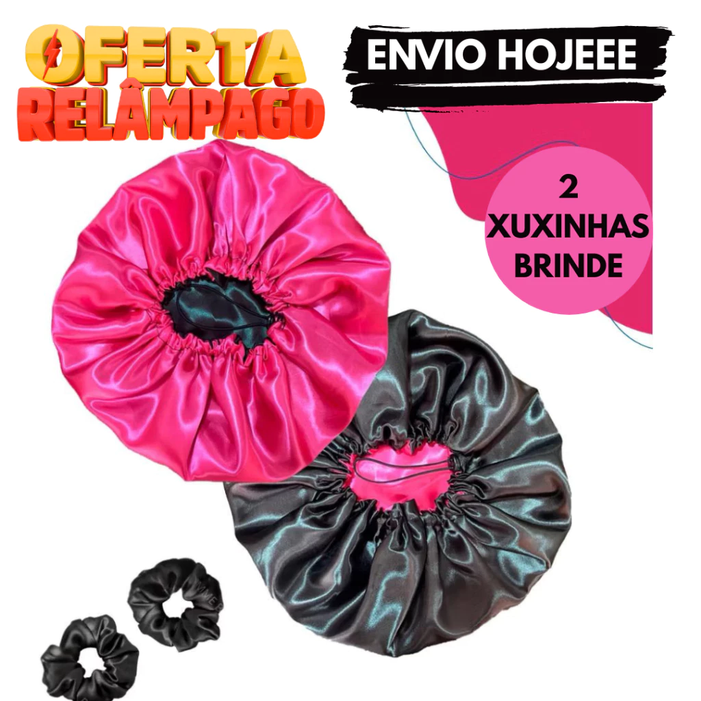 Kit 2 Toucas de Cetim Dupla Face Regulavel  Premium  +2 Scruchies  Frete Grátis- Envio imediato