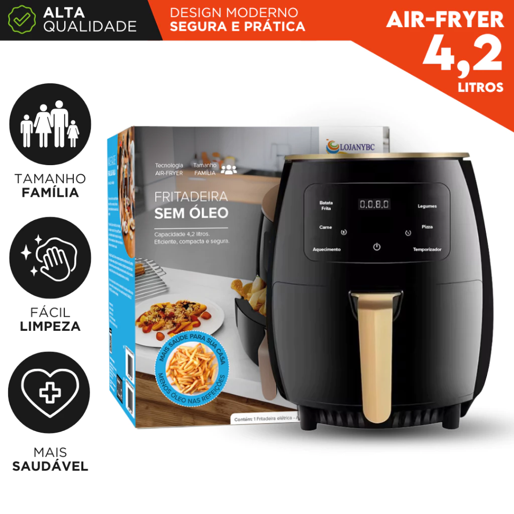 Air Fryer 4,2 Litros 1500W 127v Digital Sem Óleo Timer Antiaderente Fácil Limpeza - BARUCH