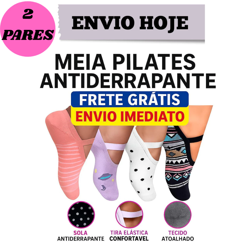 Kit 2 Pares Meias Femininas Antiderrapante 35/40 Atoalhada  Pilates Yoga e Hidroginástica Conforto Premium Frete Grátis