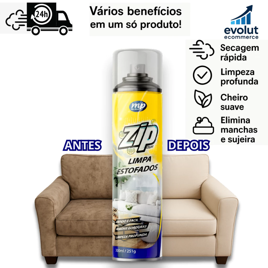 Espuma Spray Zip Clean 300ml Limpa a Seco Sofá, Estofado, Banco de Carro Limpeza Profunda