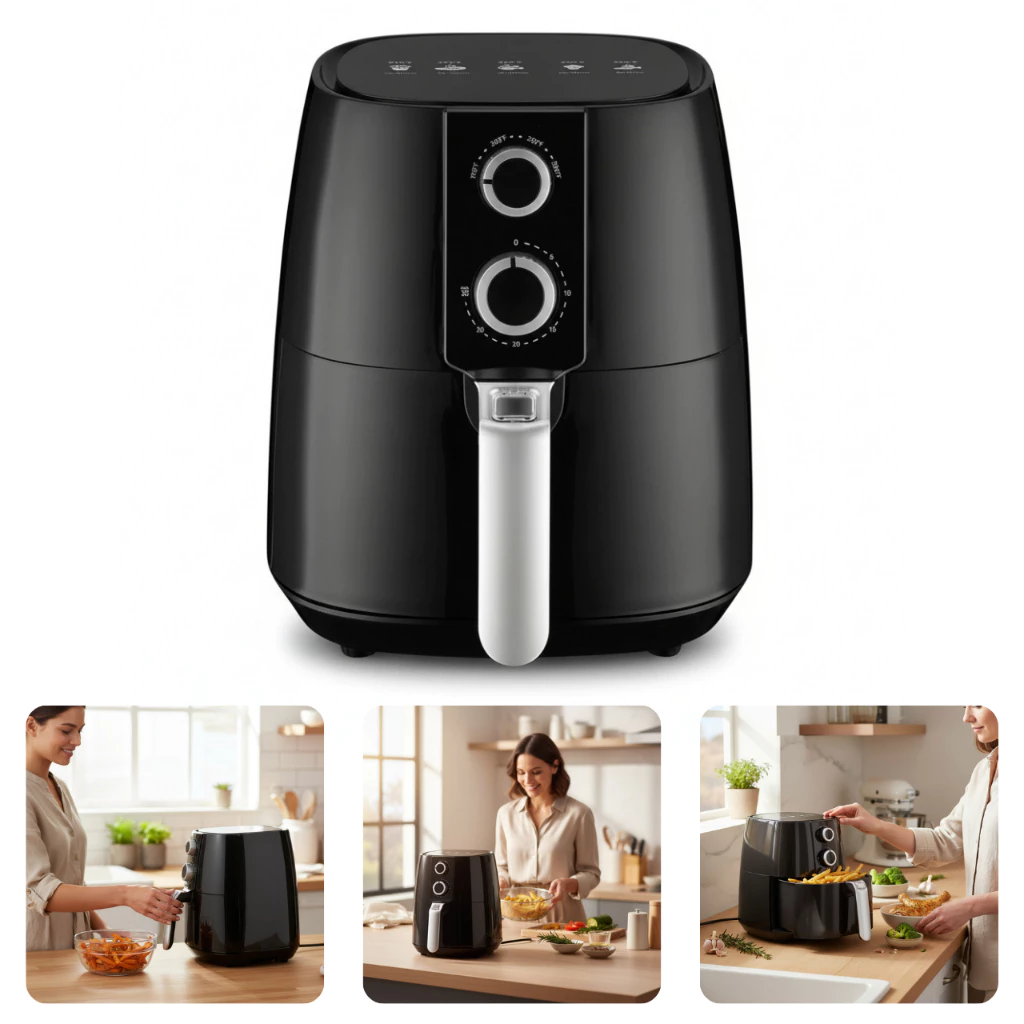 Fritadeira Elétrica Sem Óleo Air Fryer Antiaderente 4,5L Elétrica 1700W Preta Estilo Mondial