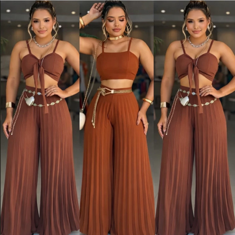 Conjunto Cropped e Calça Plissada Look Elegante Tendência 2026 Festa Social en TECIDO DUNA