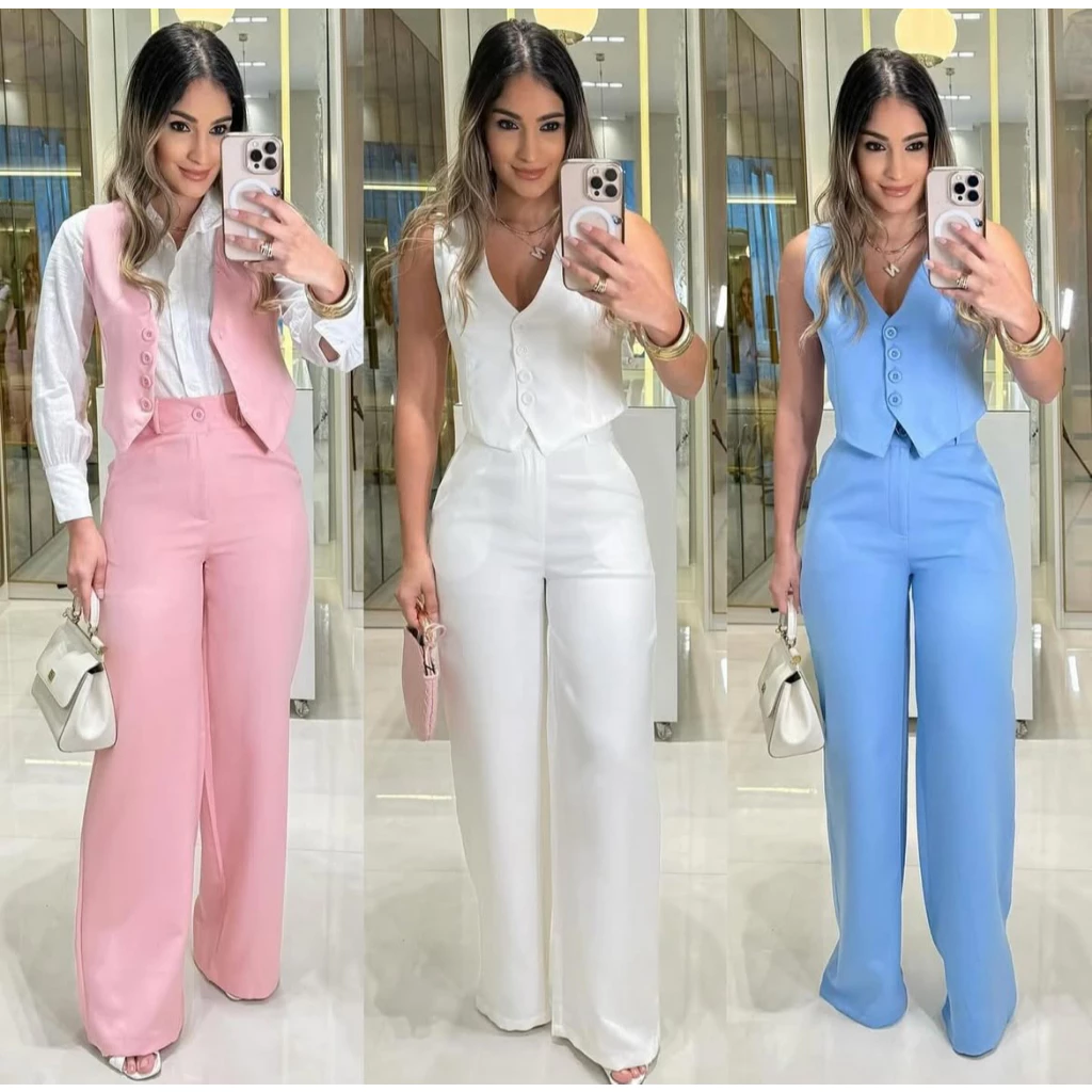 CONJUNTO feminino CALÇA E COLETE em alfaiataria SOCIAL .MODA 2026