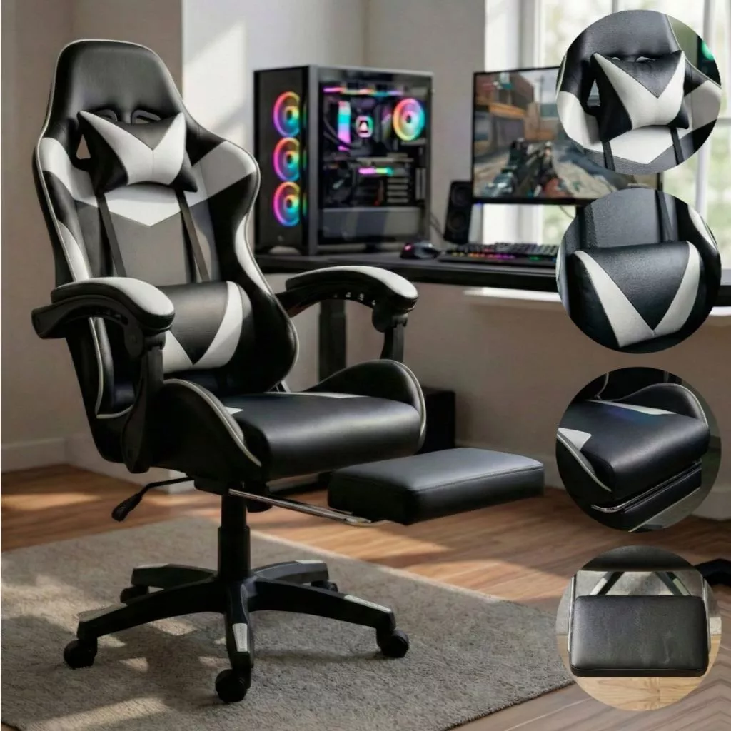 Cadeira gamer ergonômica reclinável com apoio para os pés