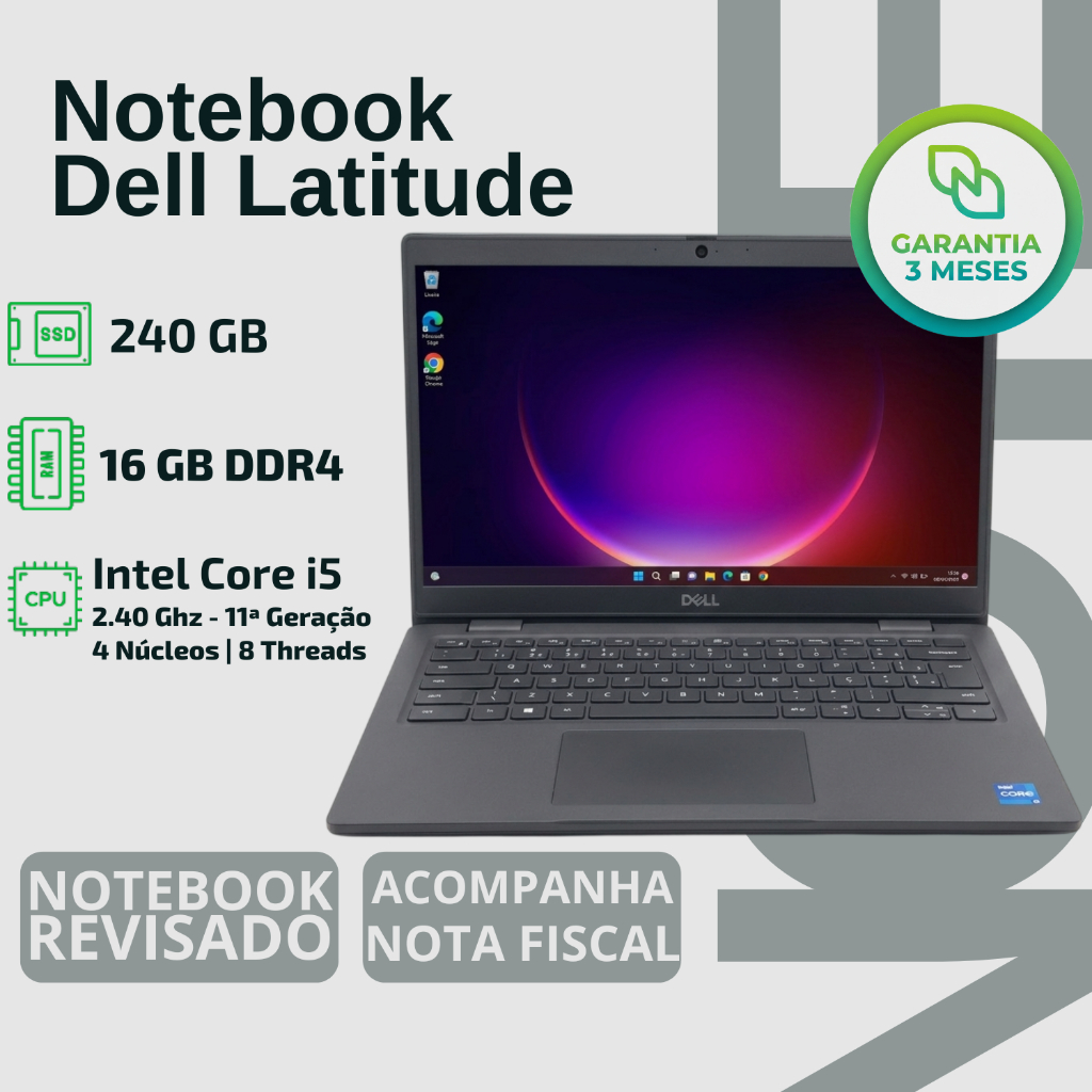 Notebook Dell 14 · Core I5 11a Ger · 16 Gb Ram · Ssd 240 Gb - Funcionando Revisado Garantia Empresa Gerente Trabalhar