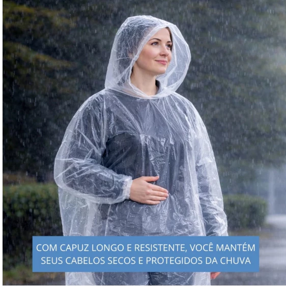 KIT 3/5/10/20 Capas de Chuva 130cm Descartáveis Unissex Adulto Impermeável e Compacta LL-55