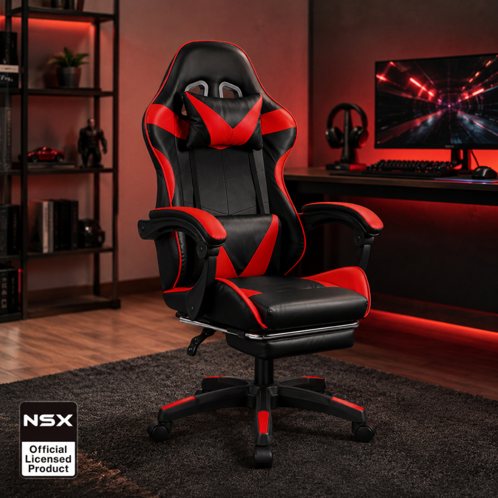NSX Cadeira Gamer Reclinável Giratória 360° para Gamers Preto Vermelho Setup Perfeito