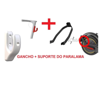 Gancho Suporte de Sacola para Patinete Eletrico + Suporte do Paralama Traseiro Patinete Eletrico