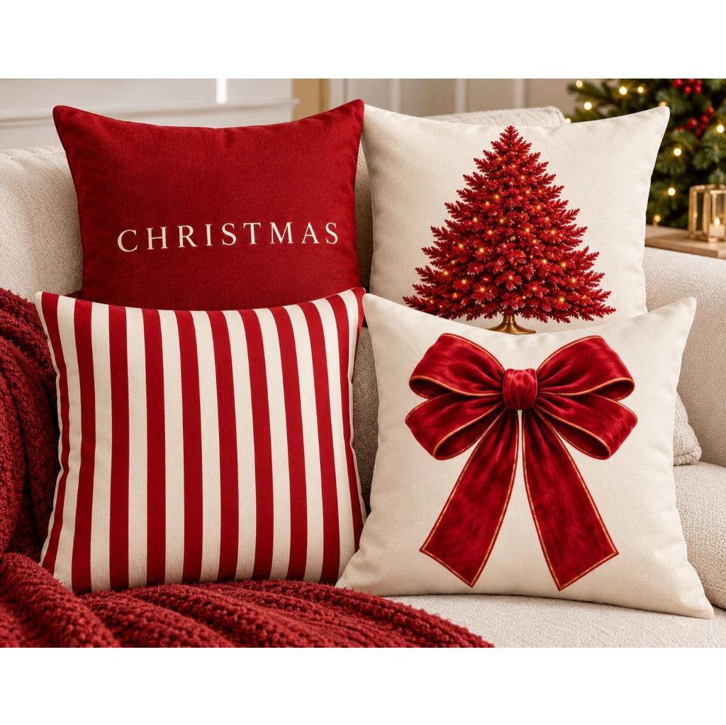 Kit 04 Capa De Almofada 45cm x 45cm Decorativa Natal Areia