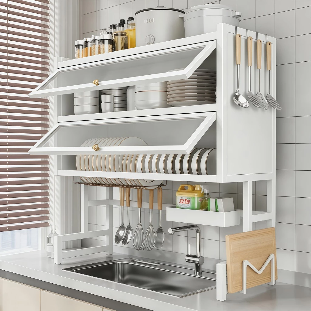 Escorredor De Louça Cozinha Suspensa Pia Rack Organizador Estante poeira porta armário 65/85/105cm