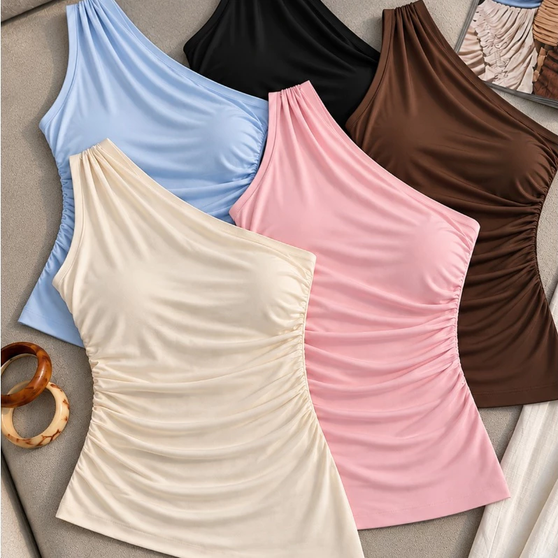 Kit 2 Blusa Feminina Elegante Franzida Mula Manca Assimétrica Casual