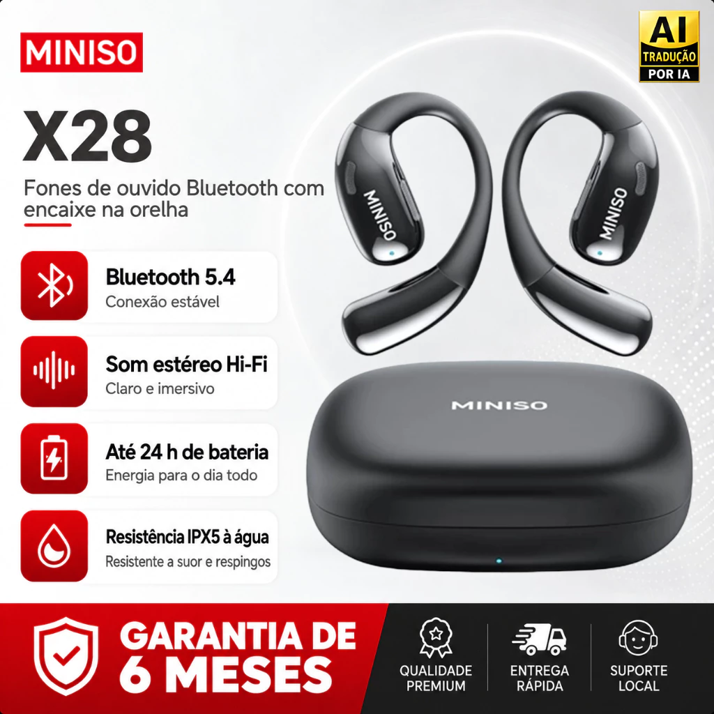 Fone de ouvido bluetooth sem fio Miniso X28 fone sem fio bluetooth v5.4 suporta tradução por IA fone bluetooth sem fio