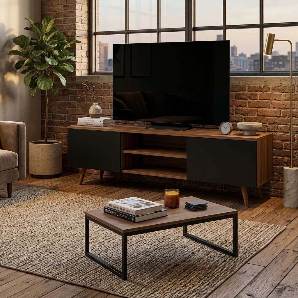 Kit Para Modernizar A Sua Sala - Rack TV até 55” com Nichos e Mesa de Centro