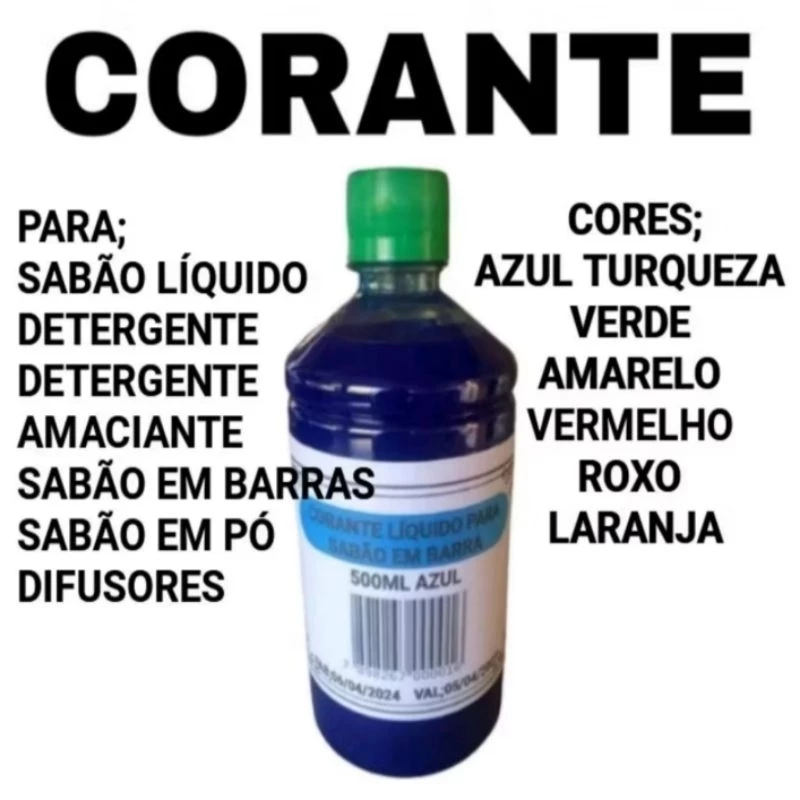 Corante para Sabão Líquido, Detergente, Desinfetante, Amaciante, Sabão em PÓ, Sabão em Barra, Difusores 500ML XT9