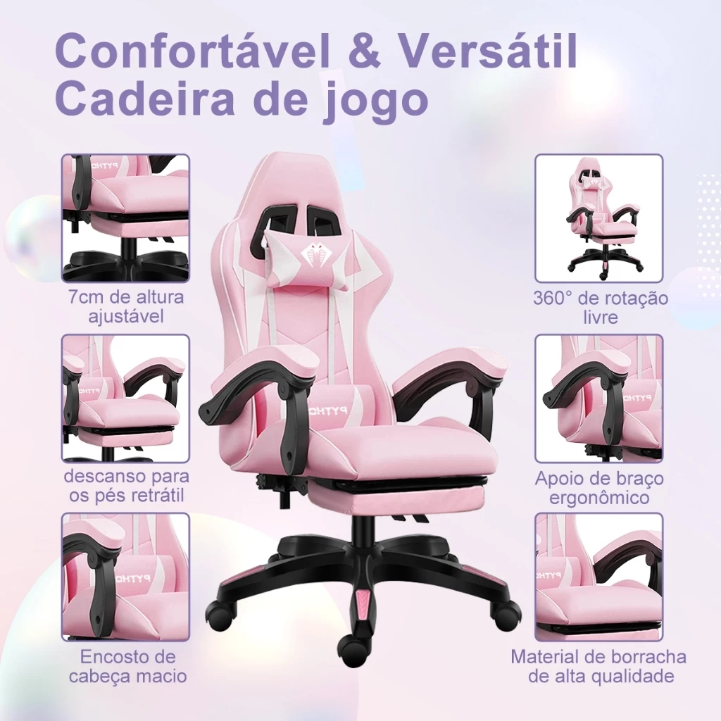 Cadeira Gamer Ergonômica Reclinável com Apoio de Pés Ajustável e Base Giratória – Máximo Conforto para Longas Sessões de