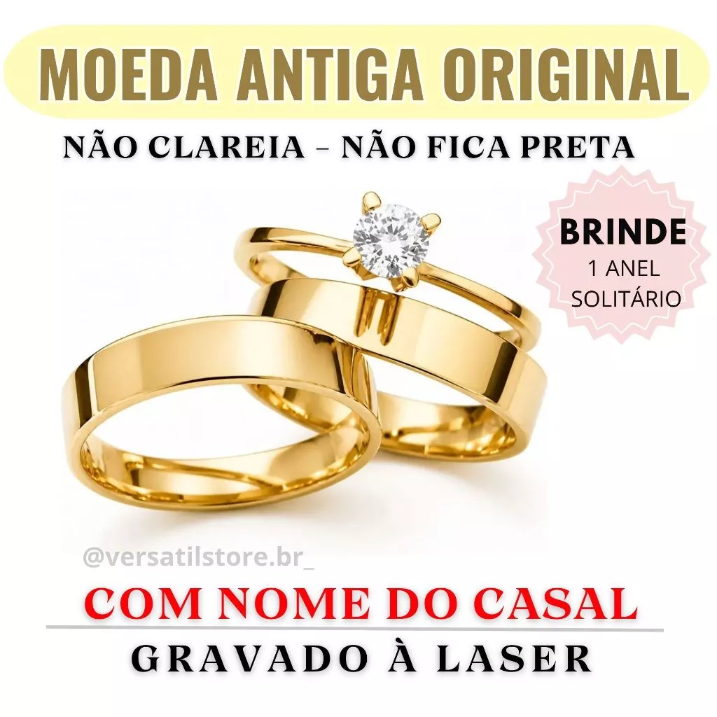 PAR DE ALIANÇA MOEDA ANTIGA + NOME E DATA