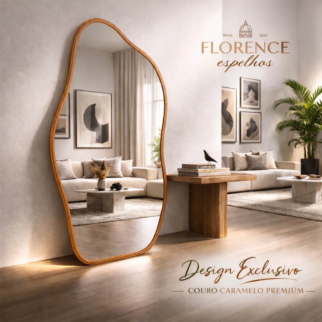 Espelho Orgânico 120×50 e 80×40 Com Moldura EM COURO Corpo Inteiro Morderno Luxo