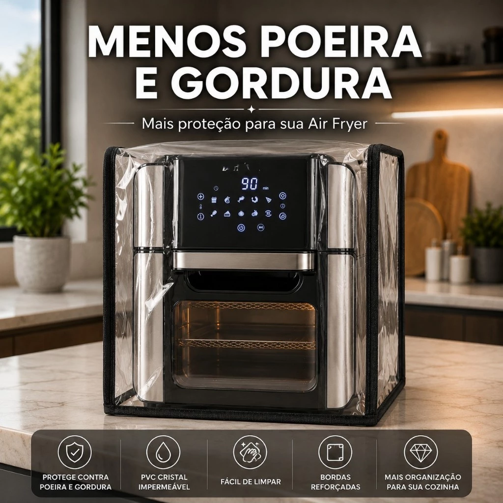 Capa Para Air Fryer Oven 12Lt 13L 14L 15L 16Lt Transparente PVC Cristal Impermeável Mondial