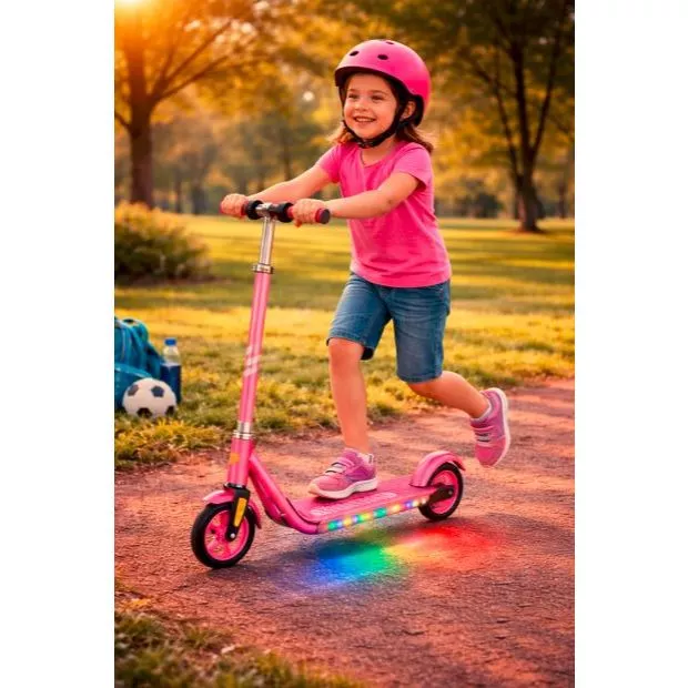 Patinete Elétrico Infantil Rosa Com Luz LED Recarregável Criançao Diversao Ar Livre Criancas PATINETE ELÉTRICO · COM LUZ