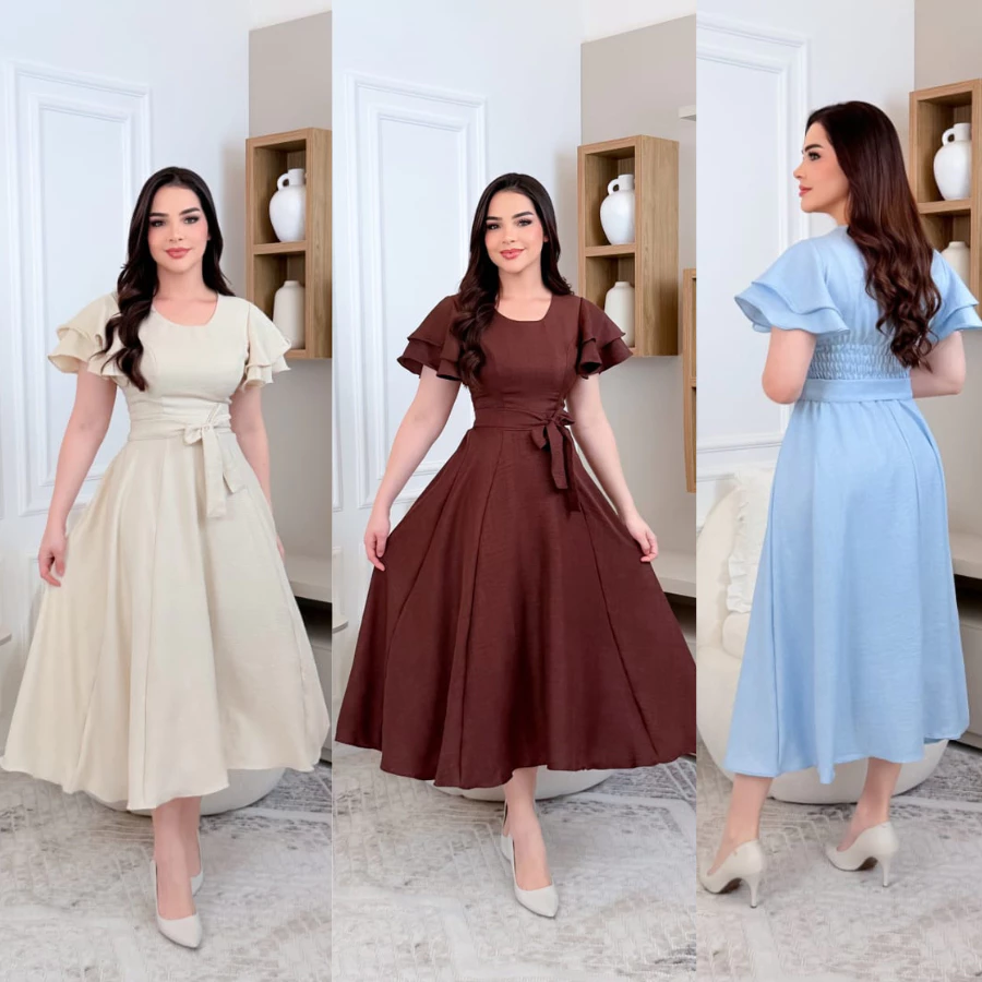 Vestido feminino mídi Elegante feminino manga babado moda Evangélica.