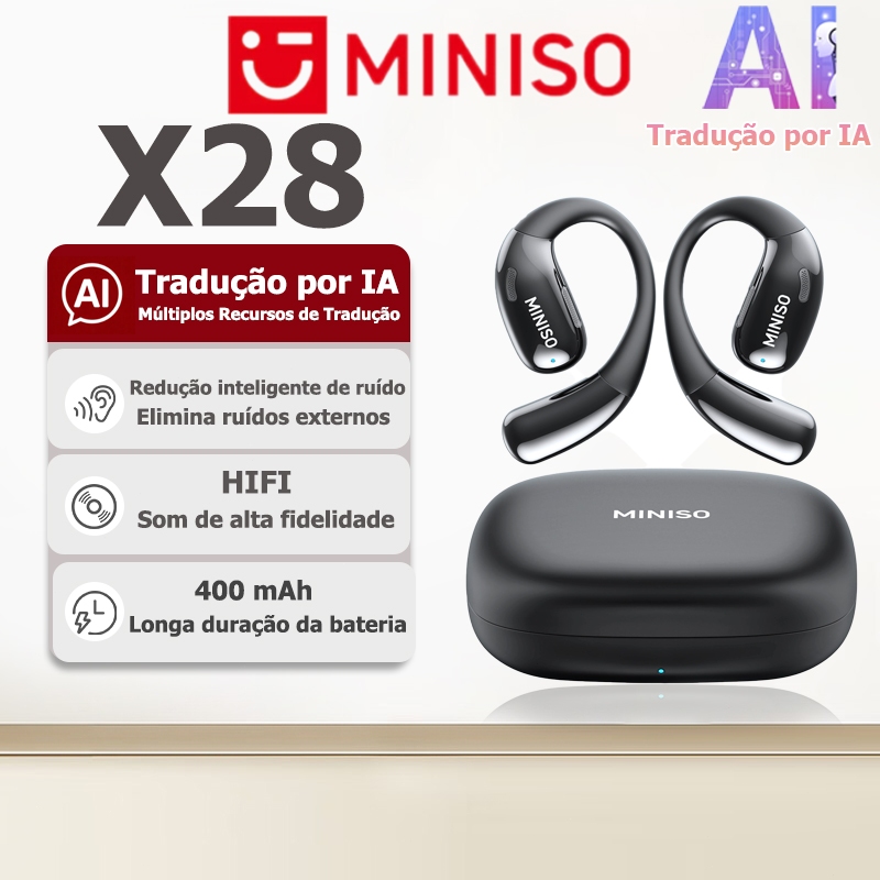 Fone de ouvido bluetooth sem fio Miniso X28 fone sem fio bluetooth v5.4 suporta tradução por IA fone bluetooth sem fio