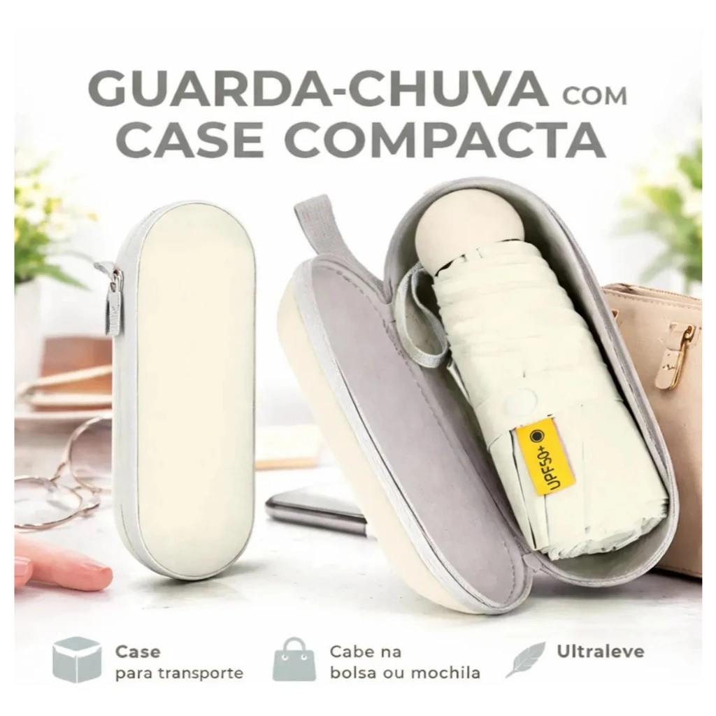 Sombrinha Cabe na Bolsa Mini Cápsula Portátil Ultraleve Proteção UV Blackout