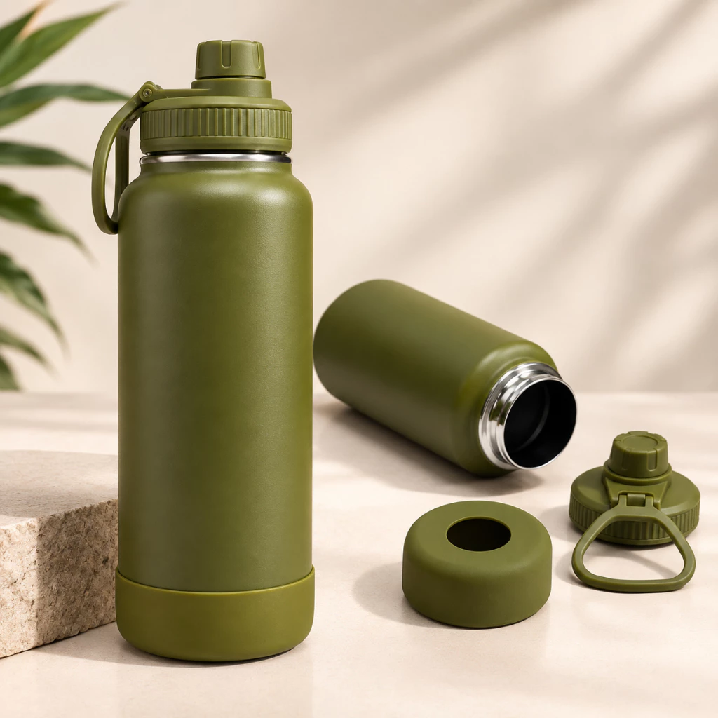 Garrafa térmica de inox com proteção de silicone