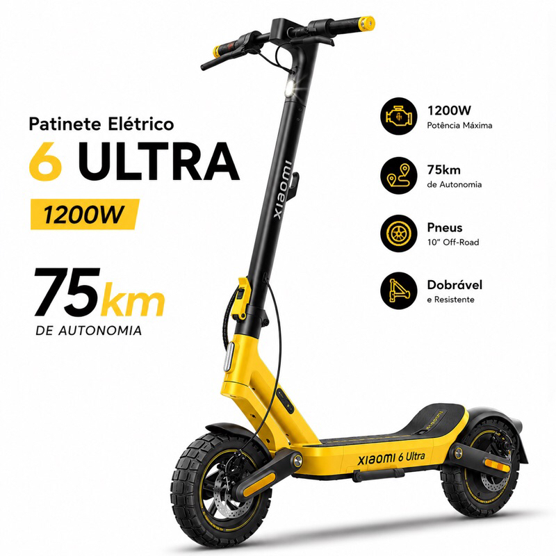 Patinete Elétrico 6 Ultra Scooter Eletrico 12" 55Km - Amarelo Passeio Scooter Eletrico off road