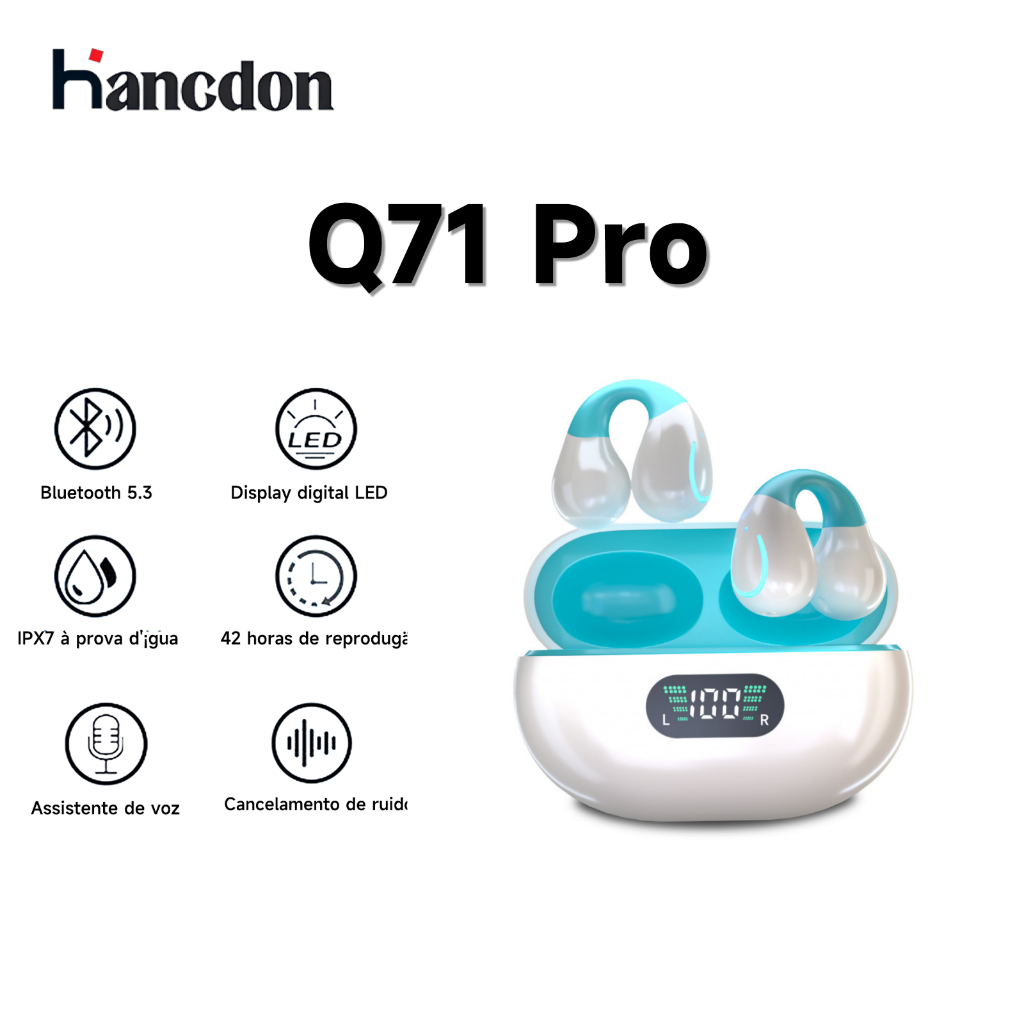Fone de ouvido Bluetooth Q71, fone de ouvido esportivo, fone de ouvido com redução de ruído, 5.3 para chamadas