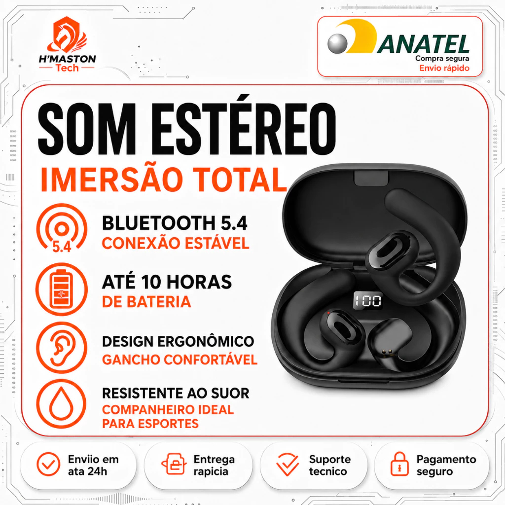 H'MASTON RS24 Fone De Ouvido Bluetooth Sem Fio Fone Sem Fio Bluetooth Fone Bluetooth Sem Fio Fone Que Prende Na Orelha