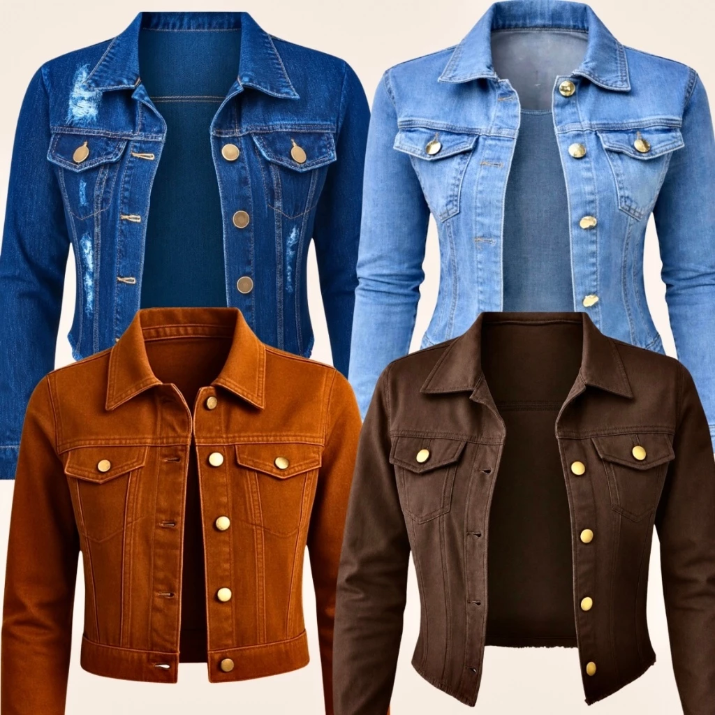 Jaqueta Jeans Feminina Manga Longa Denim Linha