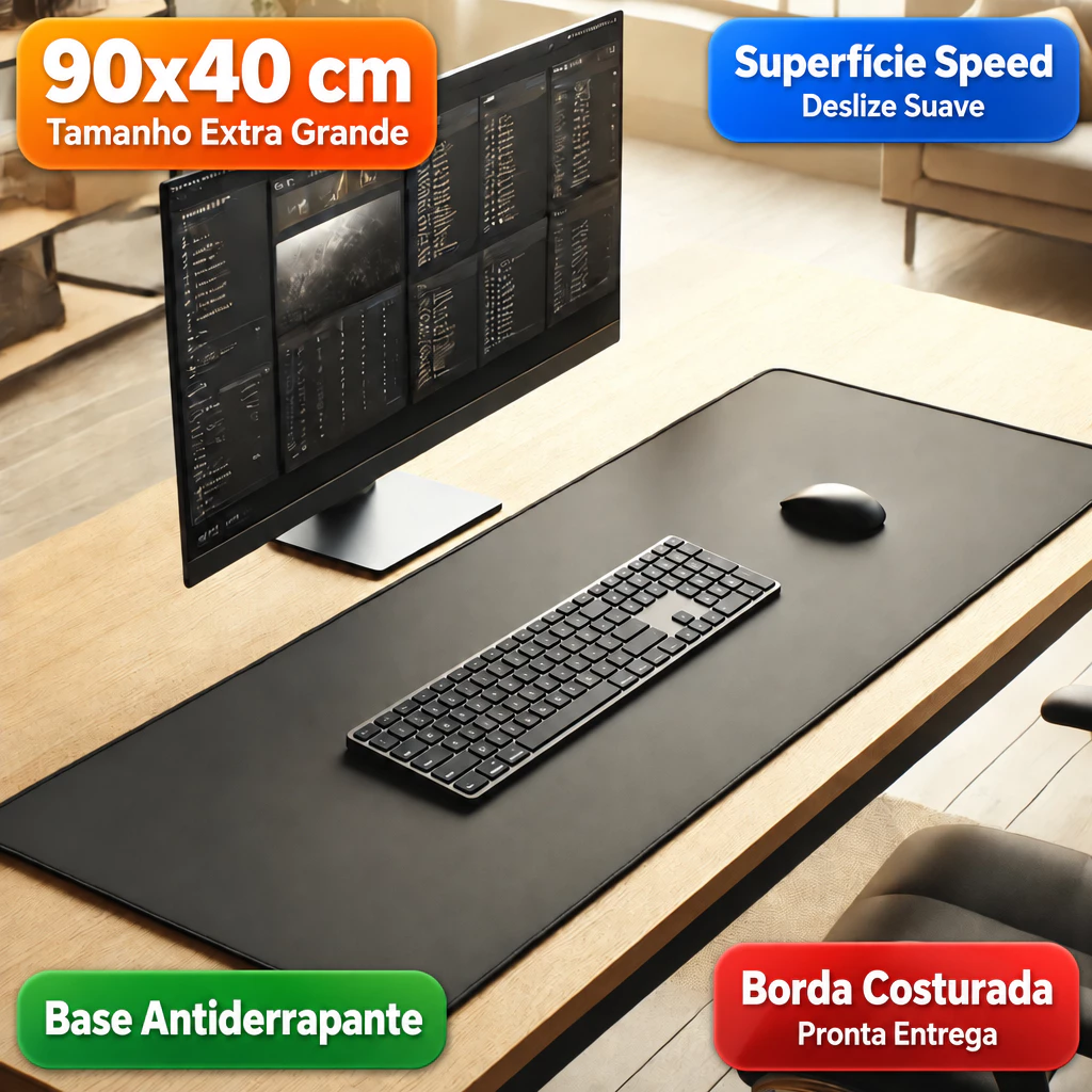 Mousepad gamer extra grande 90x40 preto