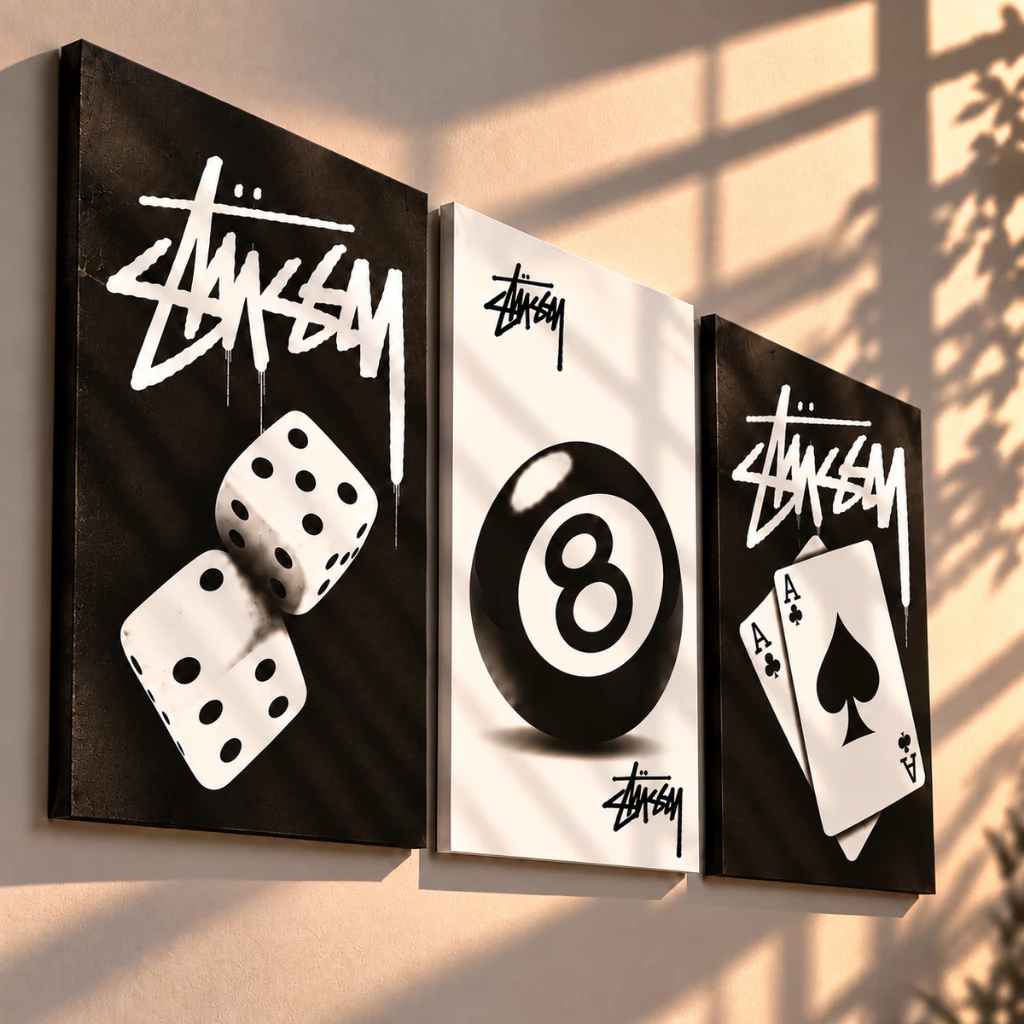 Quadros decorativos Jogos Preto e branco sala quarto interna da sua casa (3 peças)