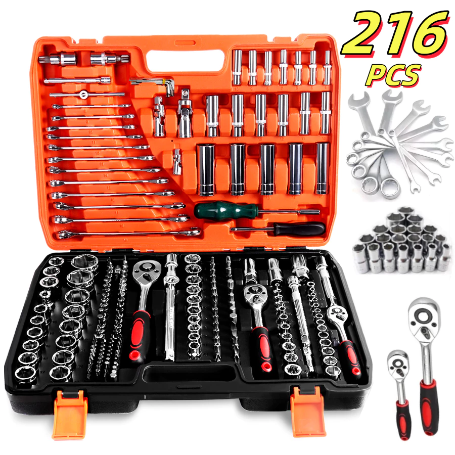 Kit Jogo De Ferramentas 216/108/84 Pçs Profissional Original Mecânico Em Aço Cr-V Cromo Vanádio Resistente