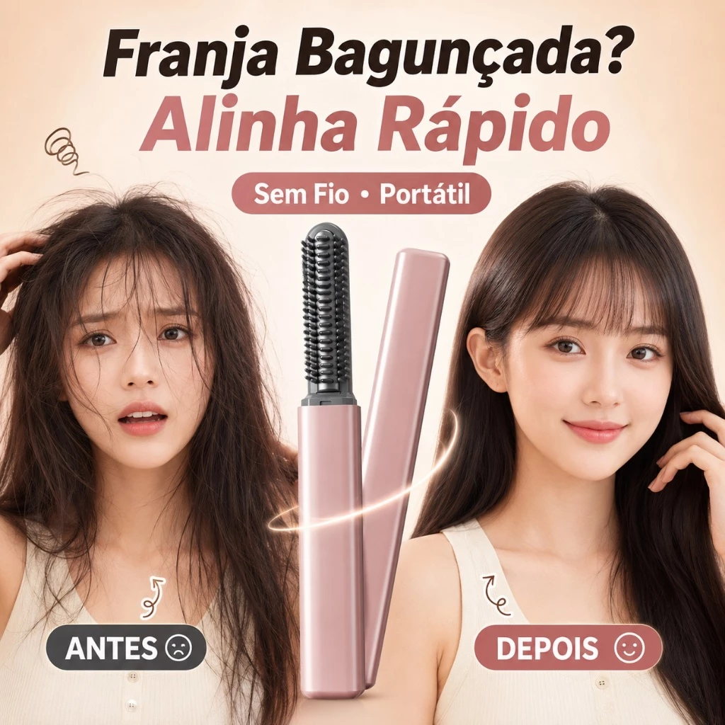 Escova Alisadora Sem Fio Pente Alisador Portátil Mini Escova Alisadora Pente Térmico Para Cabelo Recarregável Type-C