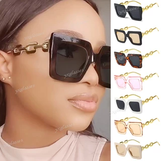 Cod Vintage Square Big Frame Women Óculos de sol Euro Americano Corrente Perna de para…