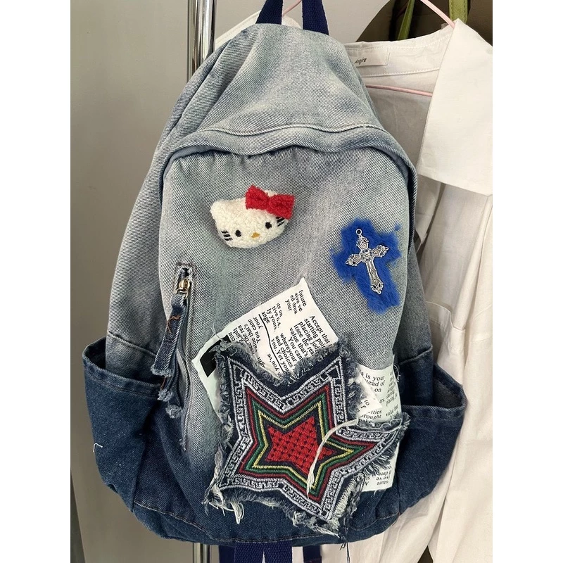 2023 Novo Estilo Gradiente Mochila de ganga Mochila Feminina Hello kitty Mochila Feminina Hello kitty Mochila Estudantil de Grande Capacidade Saco Escolar de Saída