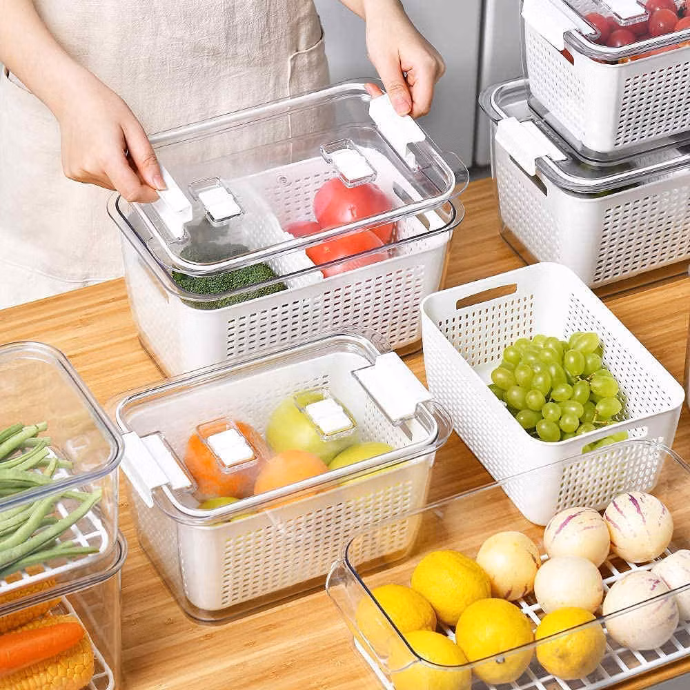Kit 4 Organizador Caixa Média Geladeira Acrilico Multiuso Frutas Saladas 1.7 litros