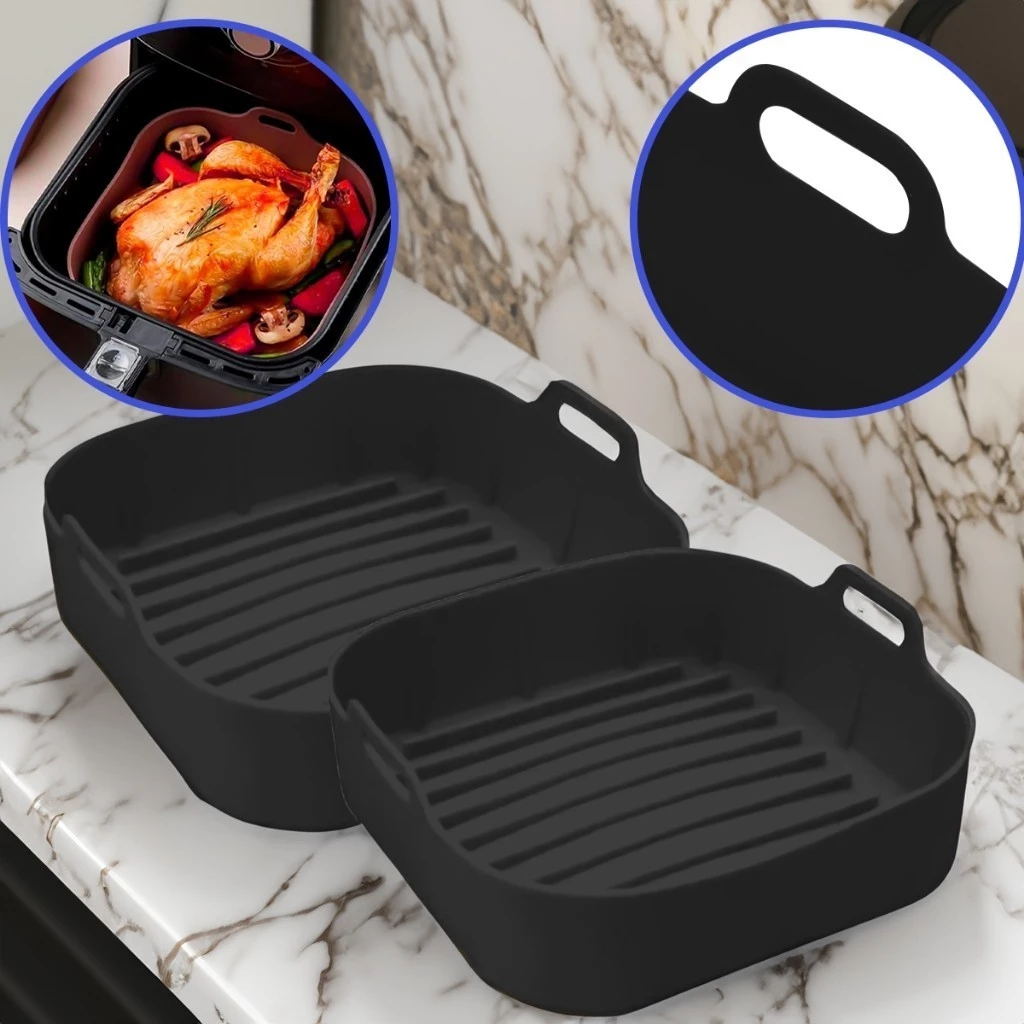 Kit 3 Forma de Silicone Air Fryer Grande 18 CM/4 L Assadeira Quadrada Antiaderente