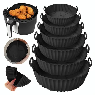 Kit 6 Forma de Silicone para Fritadeira Air Fryer com Alça Antiaderente Cozinha de…