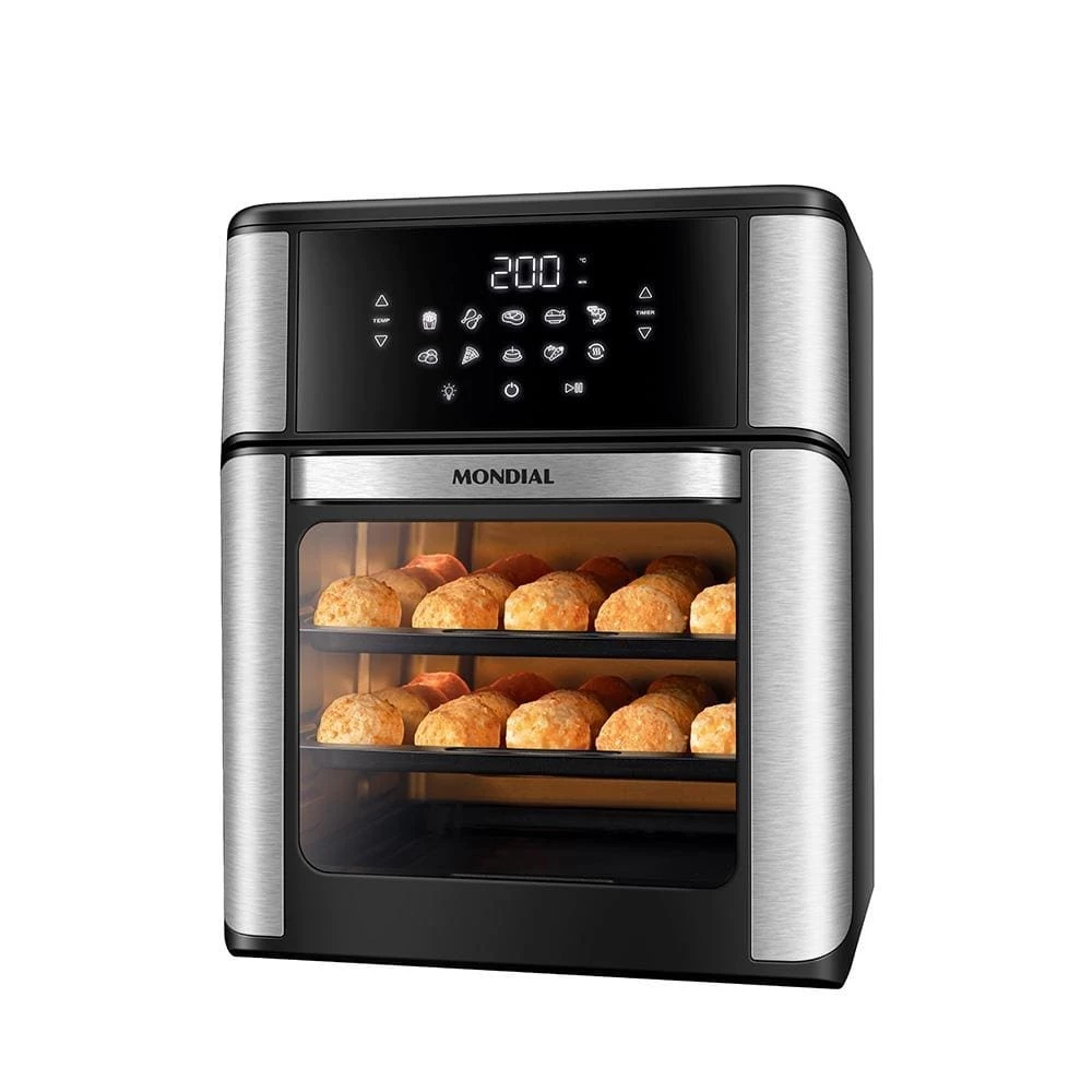 Fritadeira Elétrica Sem Óleo Air Fryer Oven 2 em 1 Mondial AFON-12L-BI 12L Digital - Preta/Inox 220V